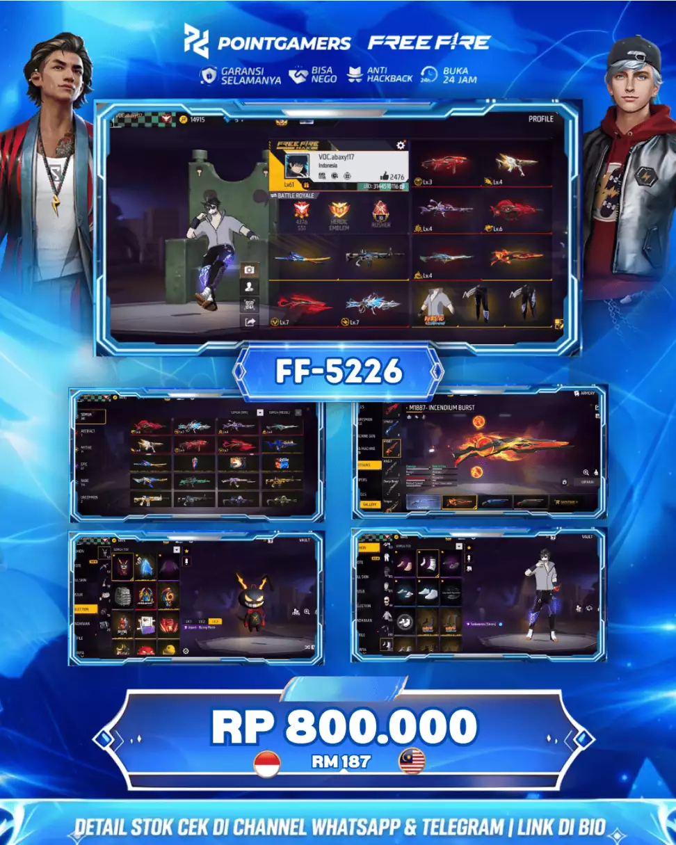 FF-5226" - EVO 7 MAX 2 OTW 3, SG2 2 RASA METEOR MERAH MAMBA  KODE AKUN : FF - 5226