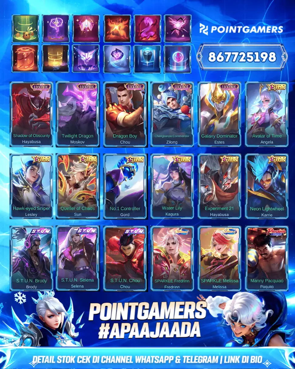 LESLEY LEGEND, MIYA LEGEND, VALIR LEGEND, LUNOX LEGEND, FREYA LEGEND, GRANGER LEGEND, FRANCO LEGEND 6